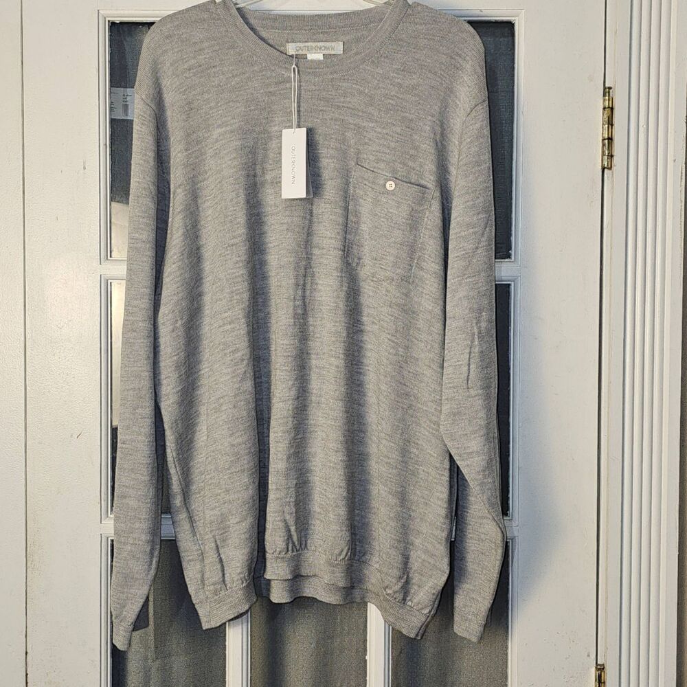 NWT Outerknown Mens Gray Palisades Wool Pocket Pullover Crew Sweater XXL